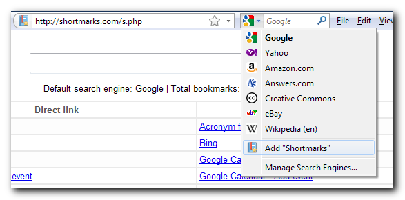 Adding Shortmarks as a search provider in Firefox
