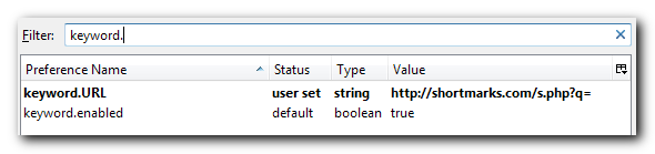 Firefox about:config to change keyword.URL